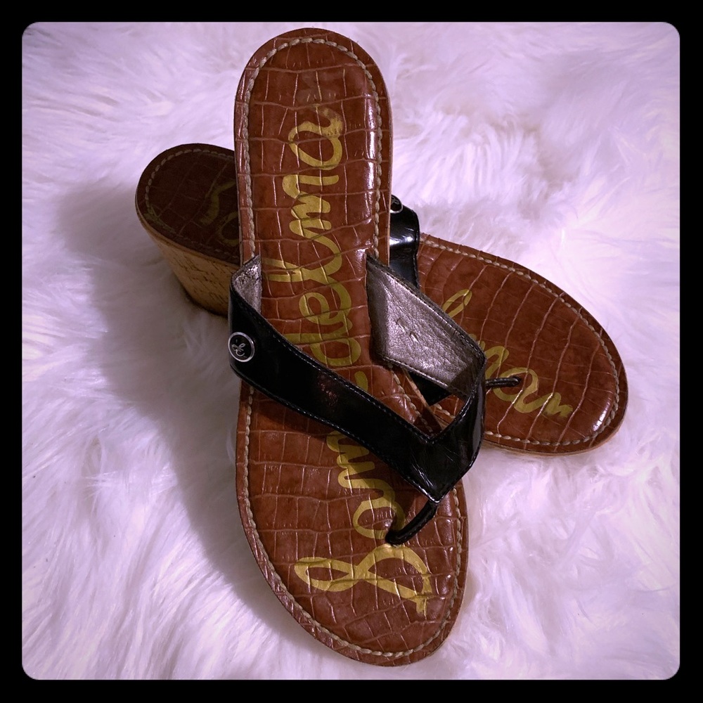 🕶GUC Sam Edelman Romy Wedge Black Sandal Sz 8🕶